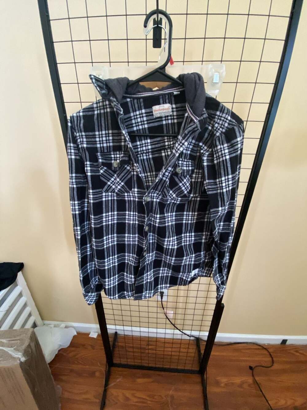 Original Weatherproof Vintage Youth Plaid Flannel Hooded Button-Down Shirt